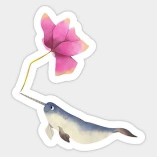 Narwhal Pink Rose Flower Sticker